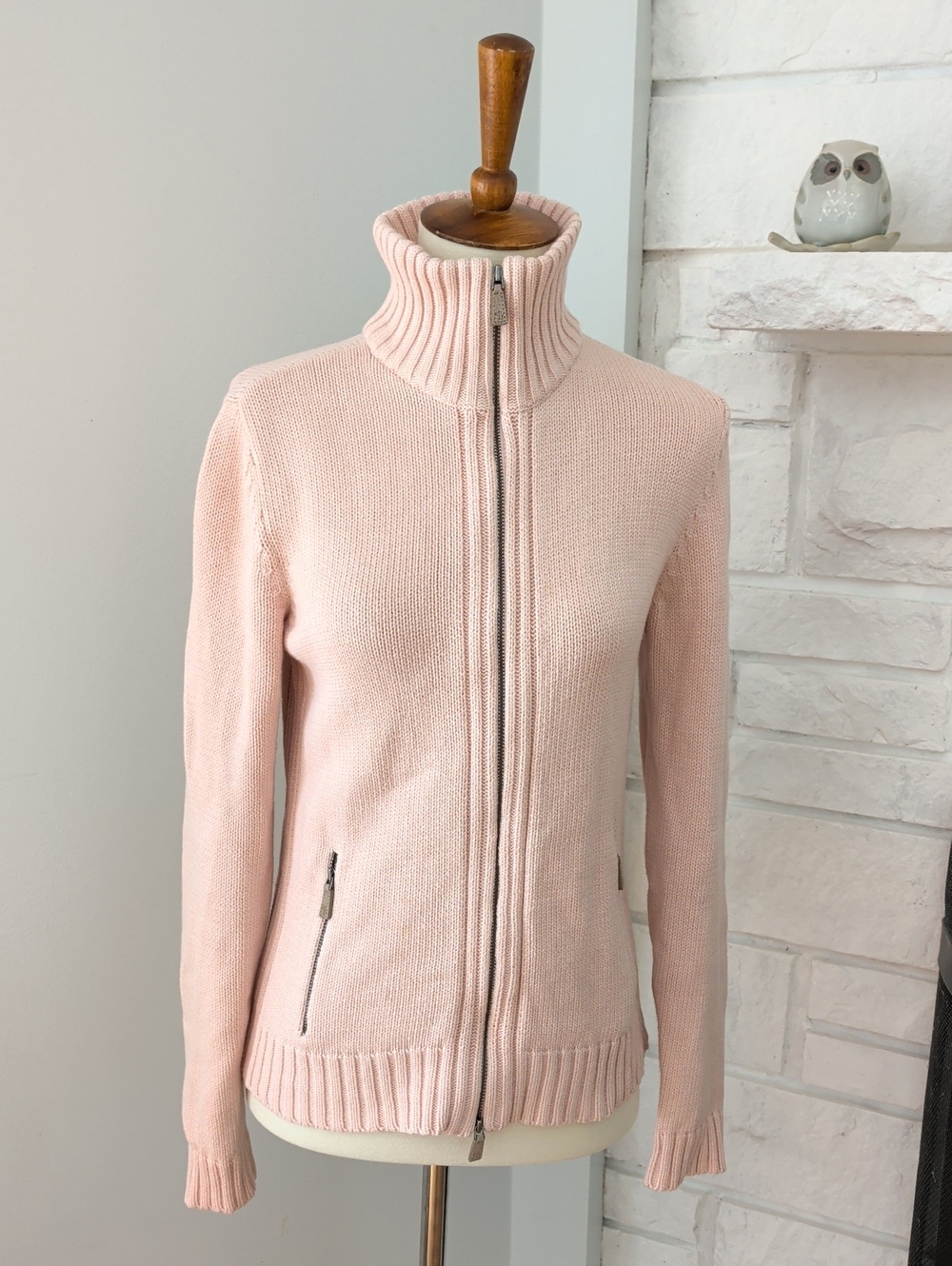 Ralph Lauren Pale Pink Zip-Up Turtleneck Sweater